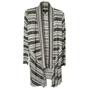 Open Front Cardigan Sweater Long Length Gray Striped Women's Size Small
